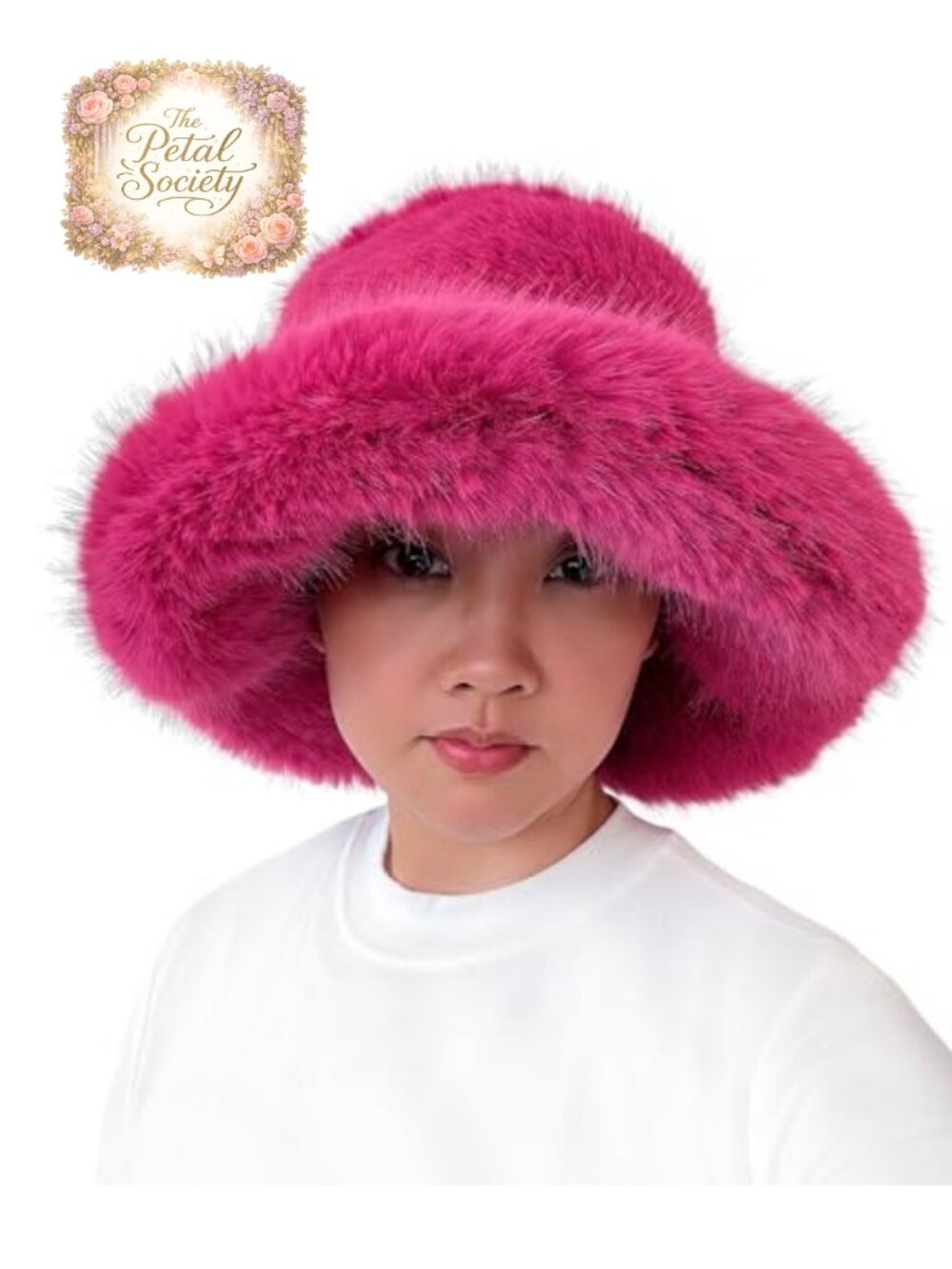 Oversized Faux Fur Bucket Hat Wide Moldable Brim Women